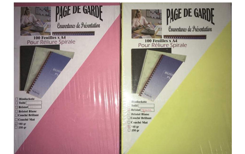 PAGE DE GARDE CARTONNEE BRISTOL A4 180GR COULEUR