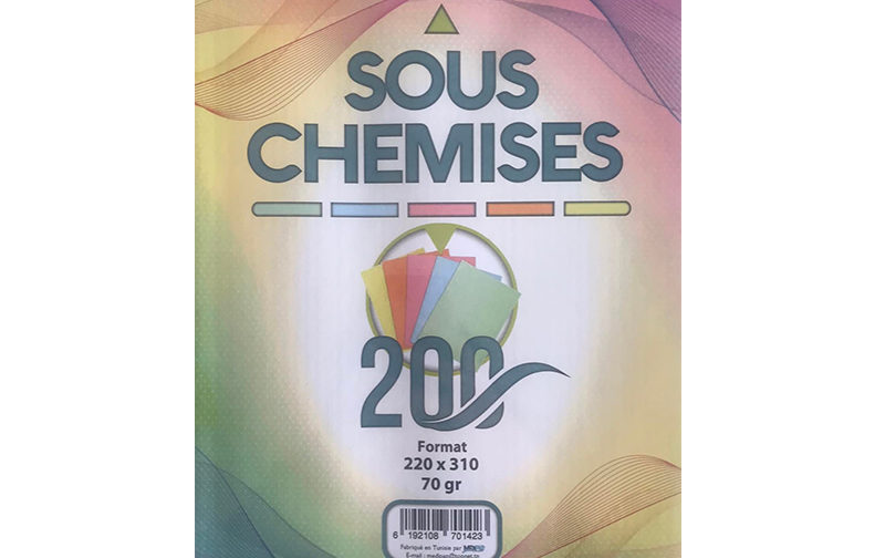 SOUS CHEMISE 70GR COULEUR ASSORTIE PQT DE 200